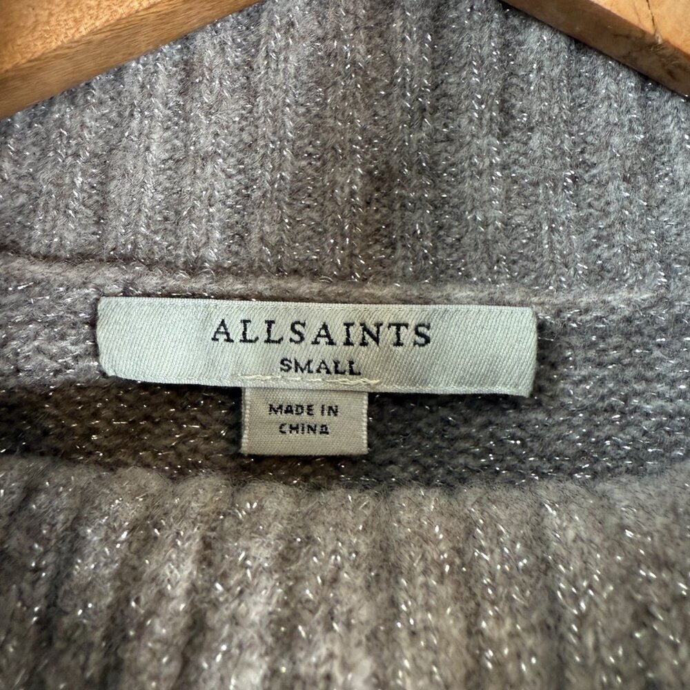 All Saints Wool Turtleneck Sweater Pullover Women's Small Gray Silver Soft NWOT - Picture 7 of 13